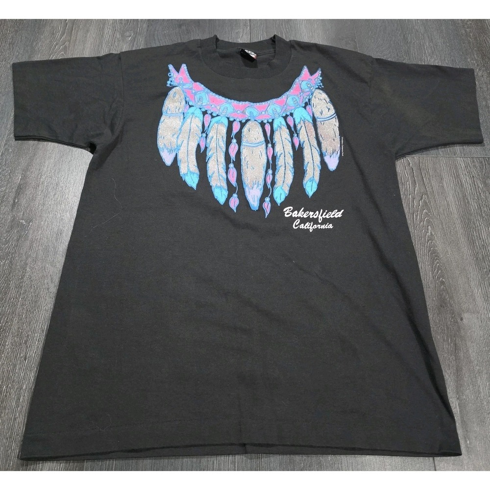 VTG Bakersfield CA Dream Weaver T Shirt Black L Single Stitch US Made 90s Native